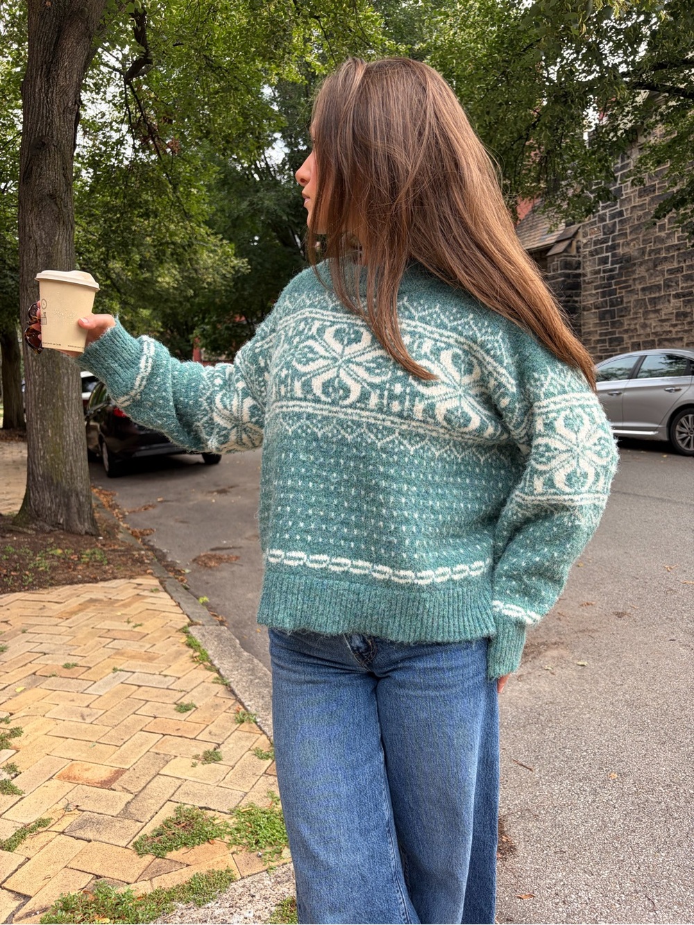 Women’s Teal Patterned Knit Sweater - Picture 3 of 3